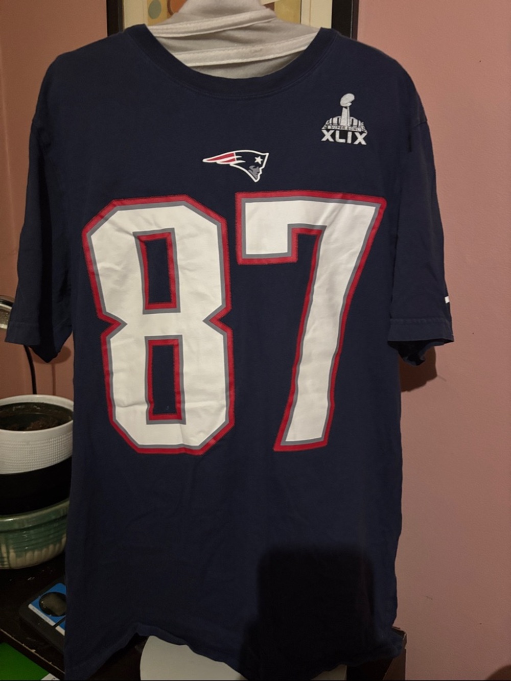 Nike Navy Patriots #87 Short Sleeve Jersey Tee NFL Size Large Gronkowski